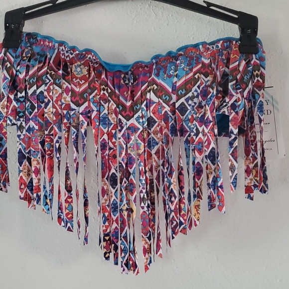 Lucky Brand Cafe Print Fringe Bandeau Bikini Top - Picture 5 of 8